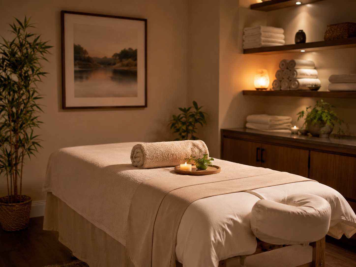 Warm massage treatment room