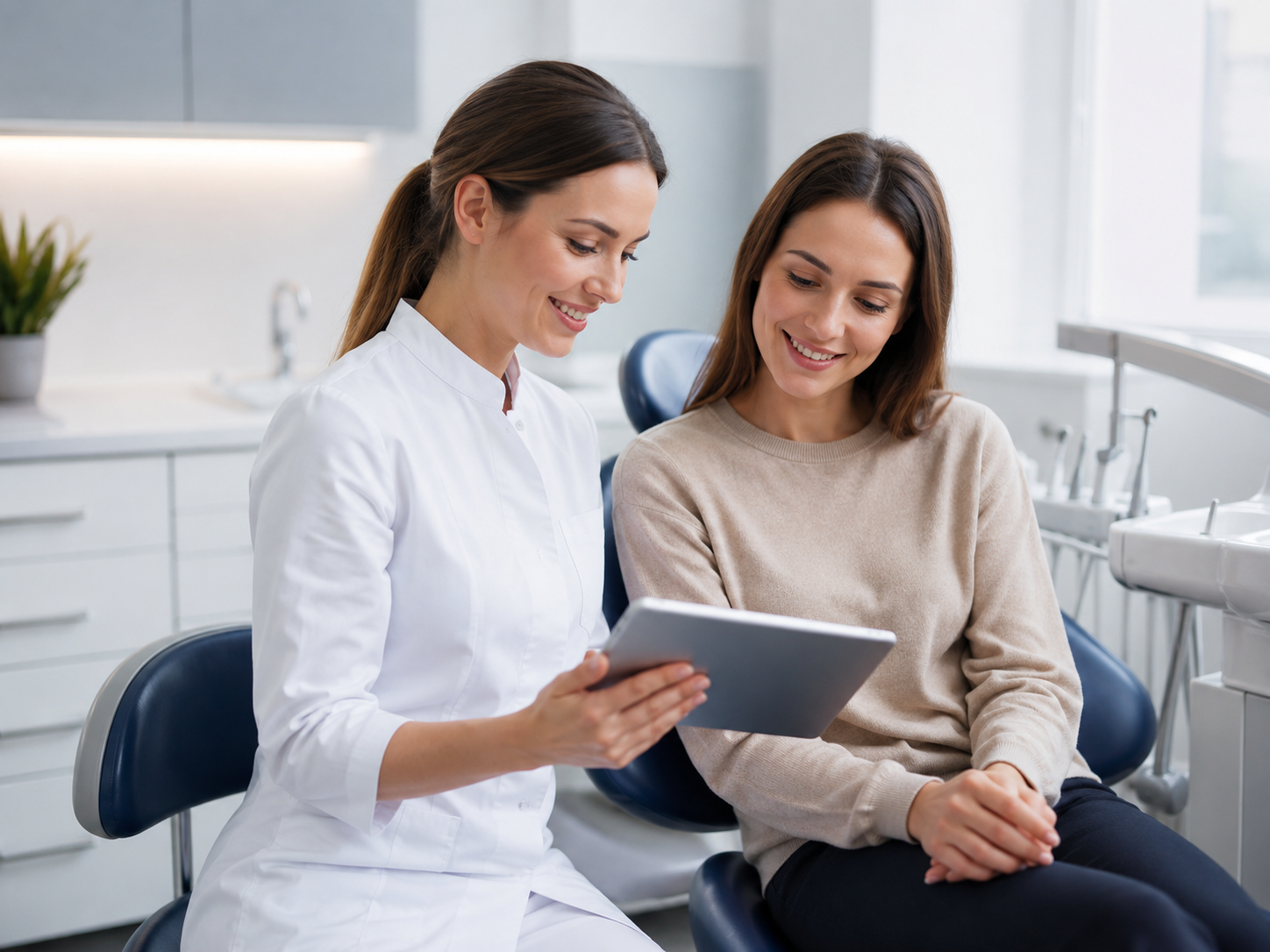 Dentist reviewing a care plan with a patient